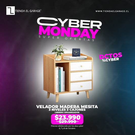 Velador Mesita ZT3 Madera 3 Niveles 3 Cajones Librero Organizador