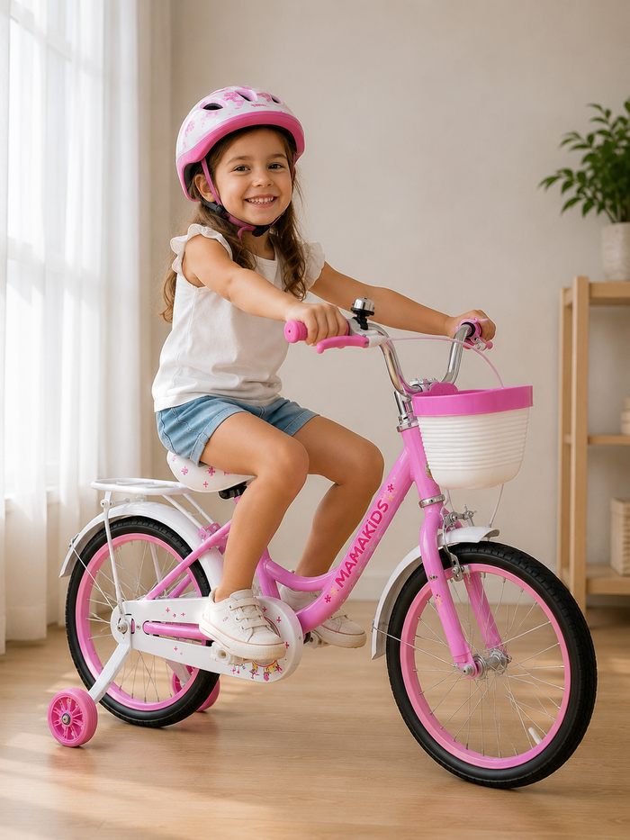 Bicicleta Niña Aro 14 Rosado con Rueditas de Apoyo y Canasto