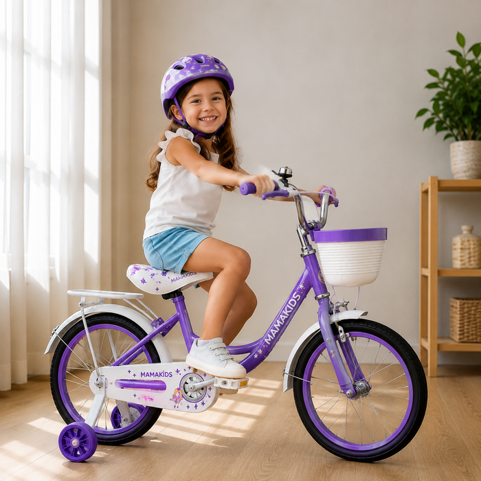 Bicicleta Niña Aro 14 Morado con Rueditas de Apoyo y Canasto