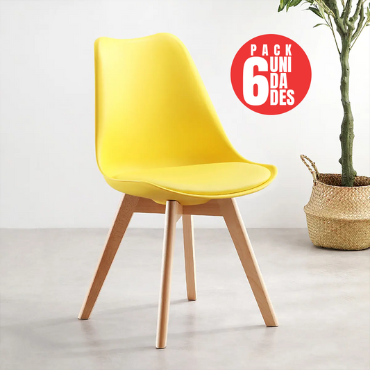 Pack 6 Sillas Eames Acolchadas Color Amarillo para Comedor y Oficina