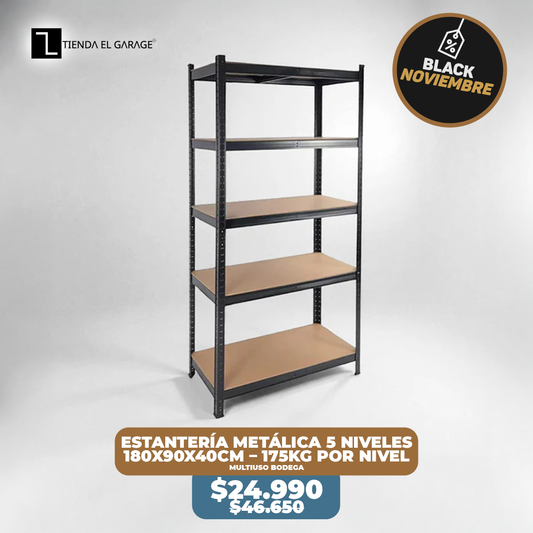 Estantería Metálica 5 Niveles 90x40x180 cm – 175 Kg por Nivel | Multiuso para Bodega, Cocina, Garage o Oficina