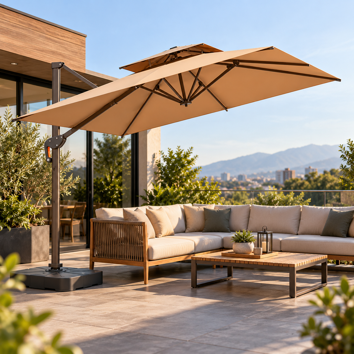 Toldo Quitasol Premium Terraza 3x3 Giratorio Con Base Umbrella Color caki
