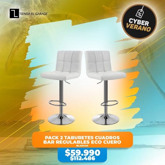 Pack 2 Taburetes de Bar Regulables Eco Cuero BLANCO