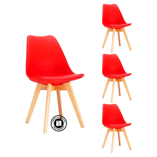 Pack 4 Sillas Eames Acolchadas Color Rojo para Comedor y Oficina