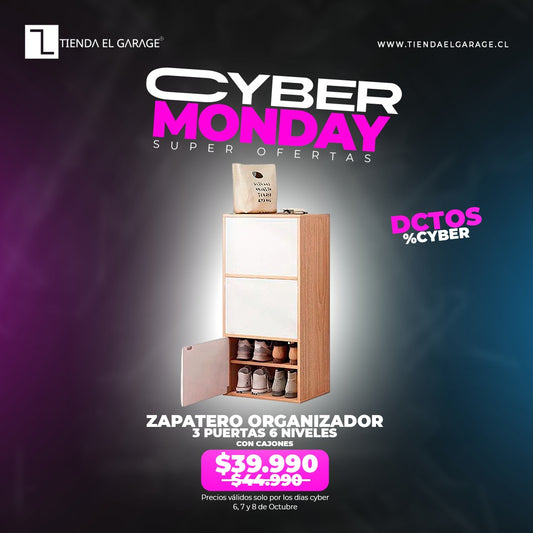Zapatero Organizador 3 Puertas 6 Niveles Nogal Claro con Cajones ZT9