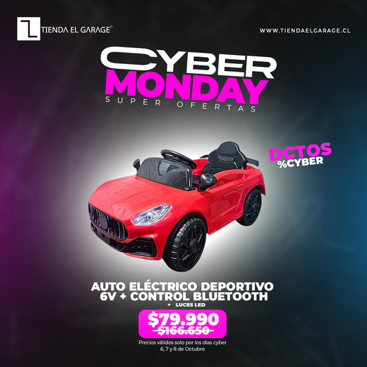 🏎️ Auto Eléctrico Deportivo para Niños ROJO  – 6V + Control Bluetooth + Luces LED