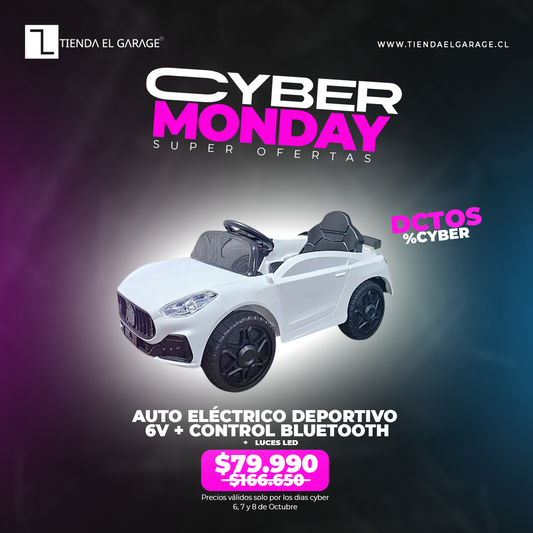 🏎️ Auto Eléctrico Deportivo para Niños BLANCO  – 6V + Control Bluetooth + Luces LED