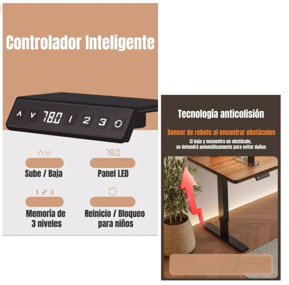 Escritorio eléctrico walnut 68-115 cm ergonómico teletrabajo