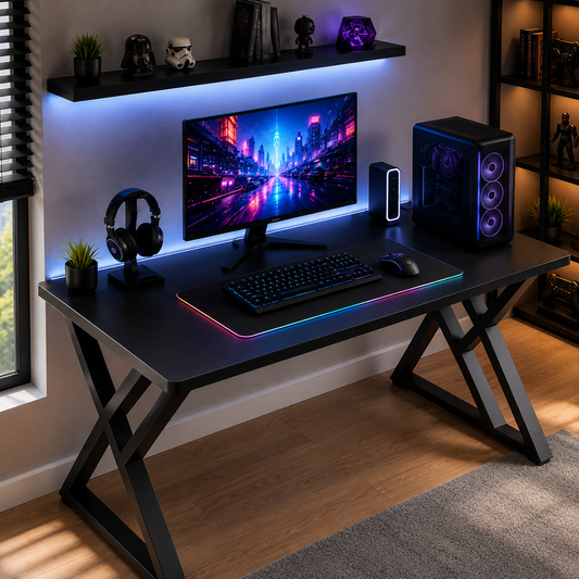 Escritorio Gamer Home Office 120x60 cm Madera Negro Minimalista