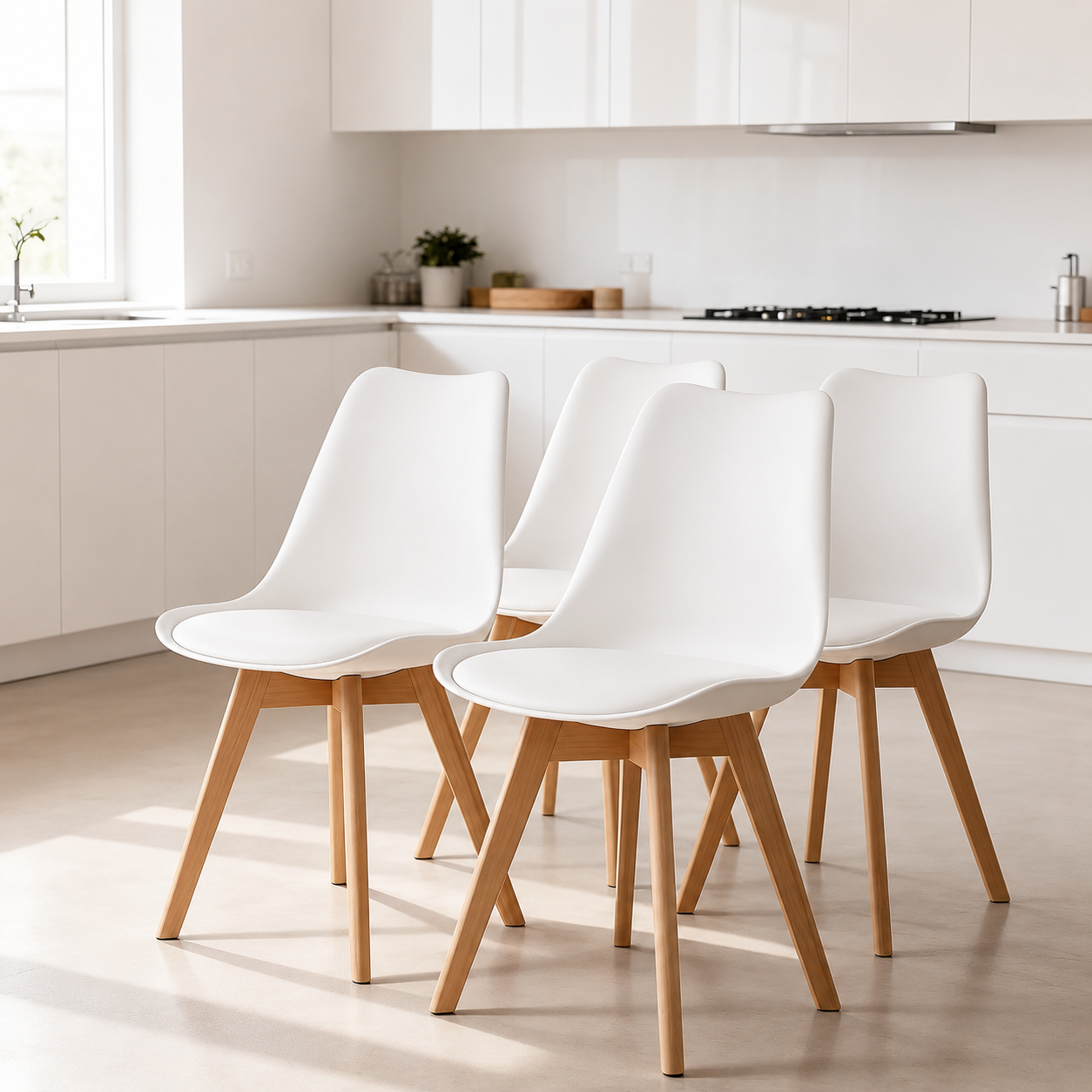 Pack 4 Sillas Eames Acolchadas Blancas para Comedor y Living