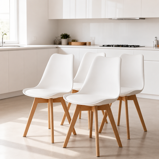 Pack 4 Sillas Eames Acolchadas Blancas para Comedor y Living