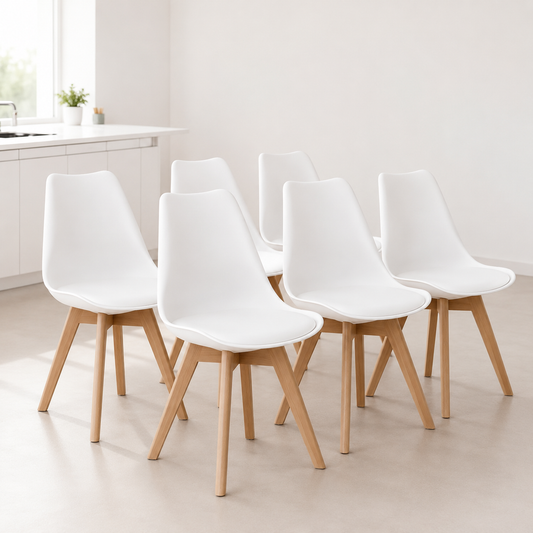 Pack 6 Sillas Eames Acolchadas Blancas Comedor Living Oficina