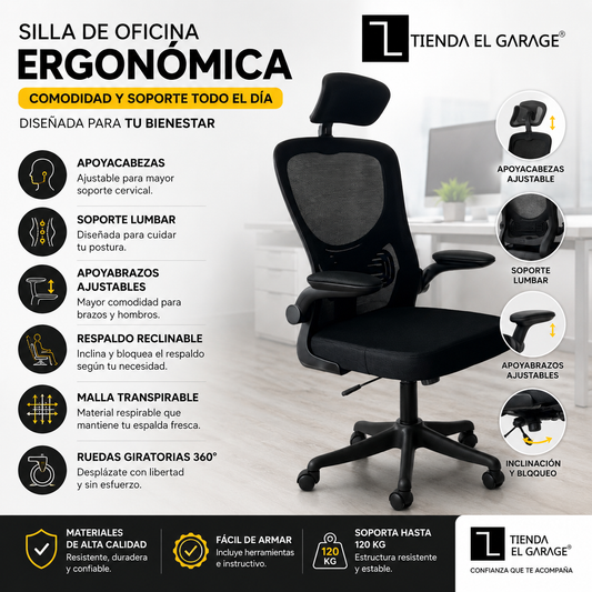 Silla Oficina Computador Officelite Premium Apoyacabeza y Apoyabrazos Regulables en Altura