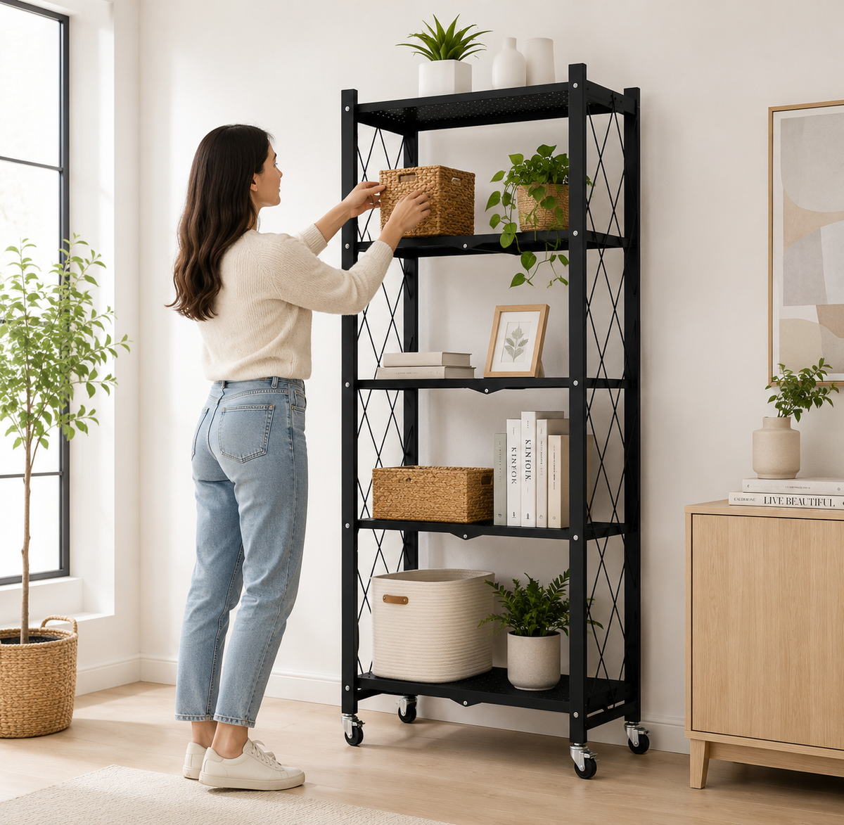 Estantería Metálica Plegable 5 Niveles con Ruedas 163x72x34 cm