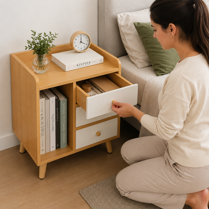 Velador Madera 3 Cajones 3 Niveles para Dormitorio Organizador