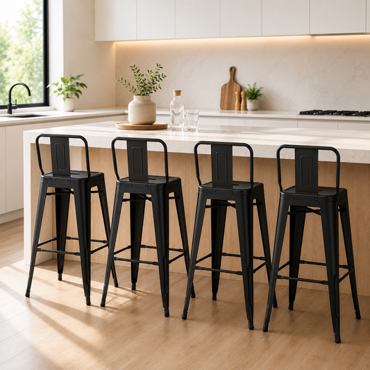 Pack 4 taburetes Tolix 66 cm negro mate estilo industrial