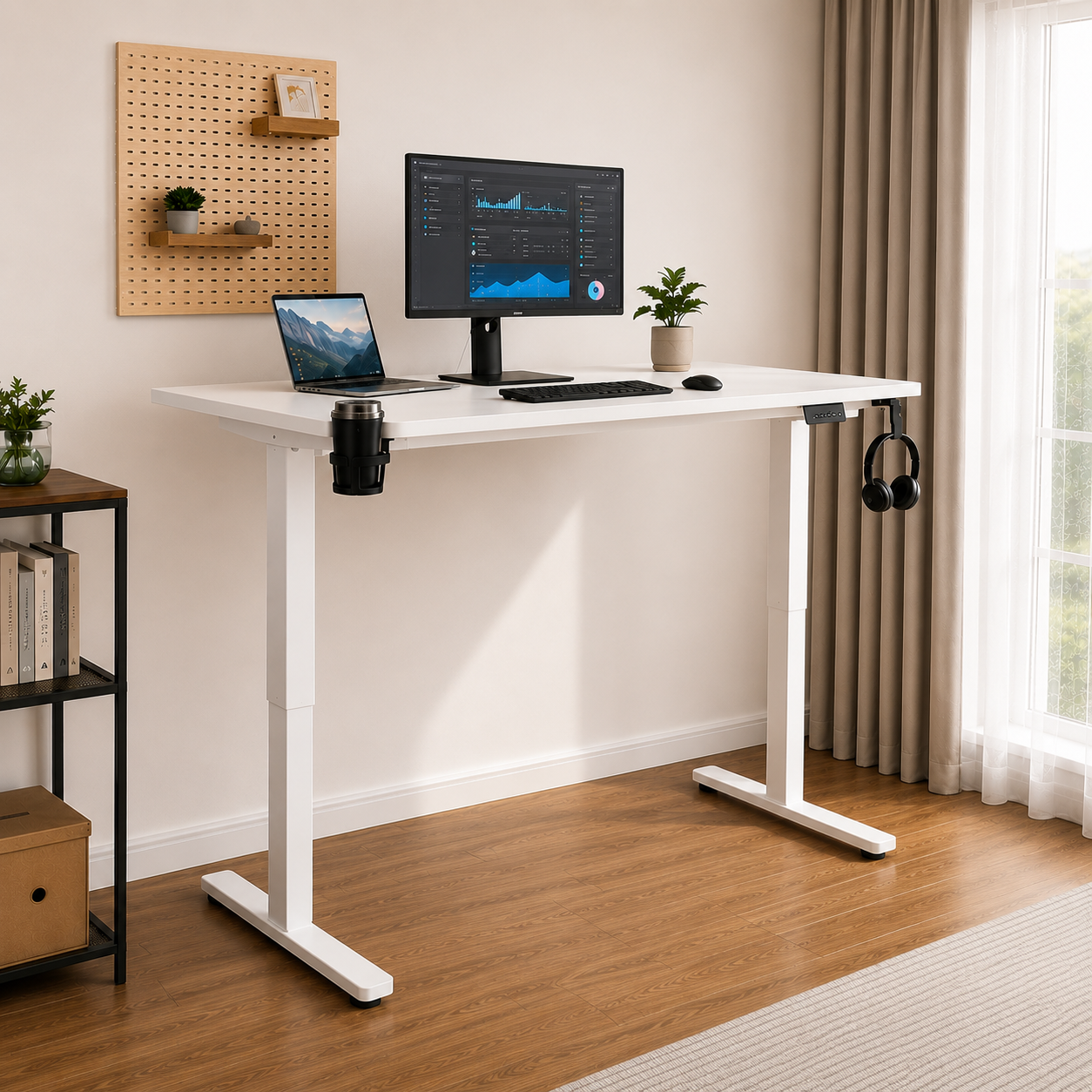 Escritorio eléctrico regulable blanco vista superior home office