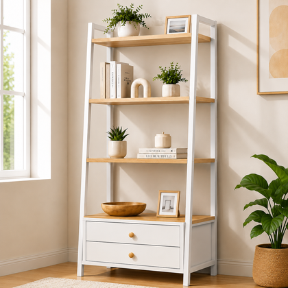 Estantería Metálica Decorativa 4 Niveles con Cajones para Living
