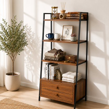 Estantería Decorativa 4 Niveles Madera Cedro y Metal para Living