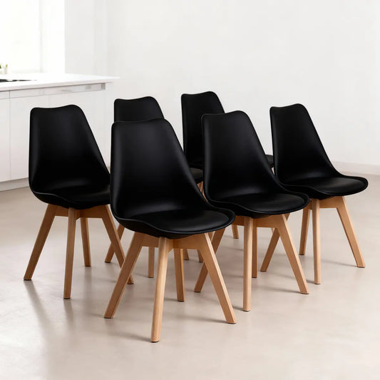 Pack 6 Sillas Eames Acolchadas Negras Comedor Living Oficina