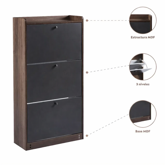 ZAPATERO SW-4 NEGRO-CEDRO MURO 3 NIVELES MADERA 114*60*24