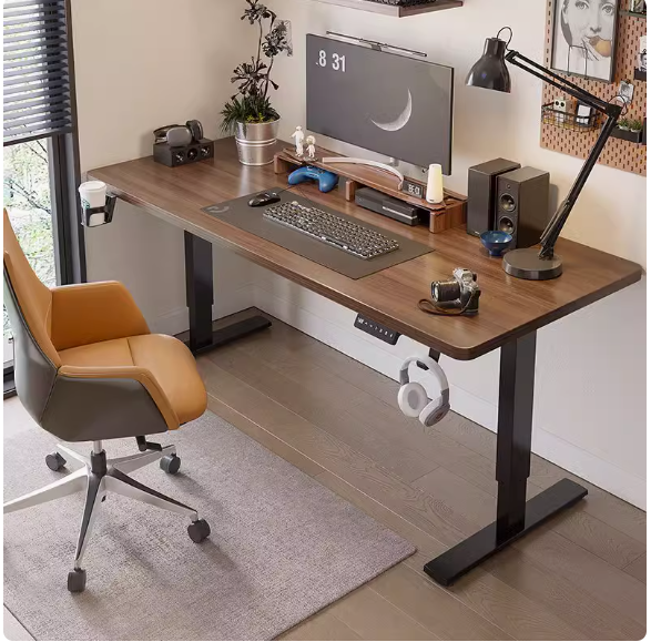 Escritorio eléctrico walnut 68-115 cm vista lateral home office