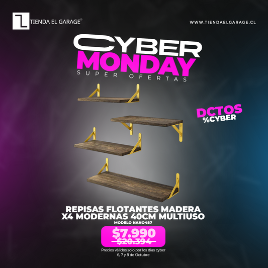 Repisas Flotantes Madera x4 Modernas 40cm Multiuso NANO487