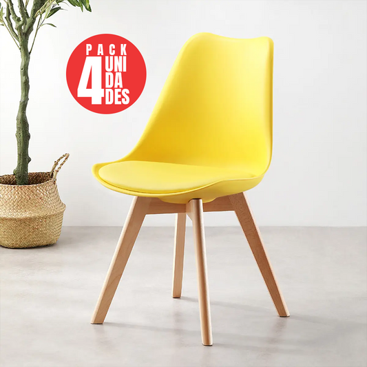 Pack 4 Sillas Eames Acolchadas Color Amarillo para Comedor y Oficina