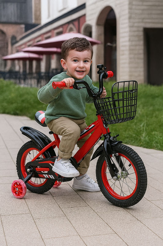 Bicicleta Niño Aro 12 Rojo con Rueditas de Apoyo y Canasto