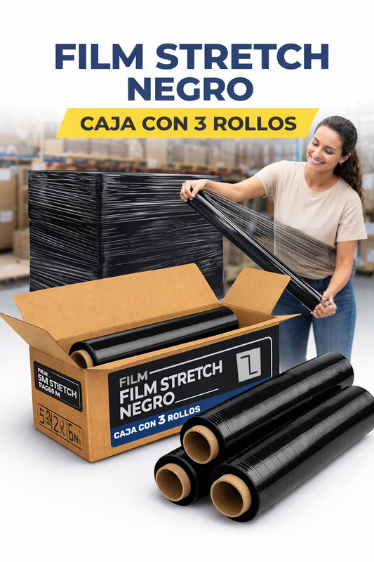 Film stretch Alusa negro caja x3 rollos 50cm 300m 20 mic