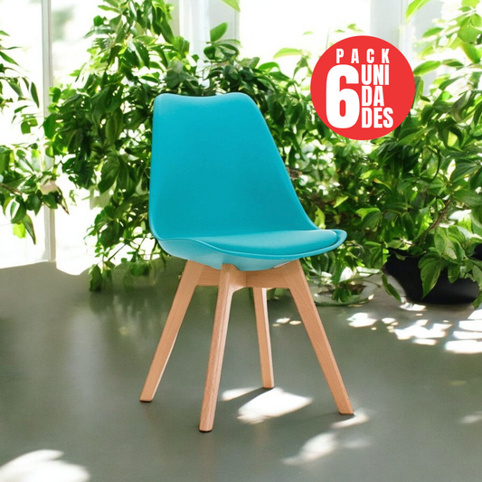 Pack 6 Sillas Eames Acolchadas Color Calipso para Comedor y Oficina