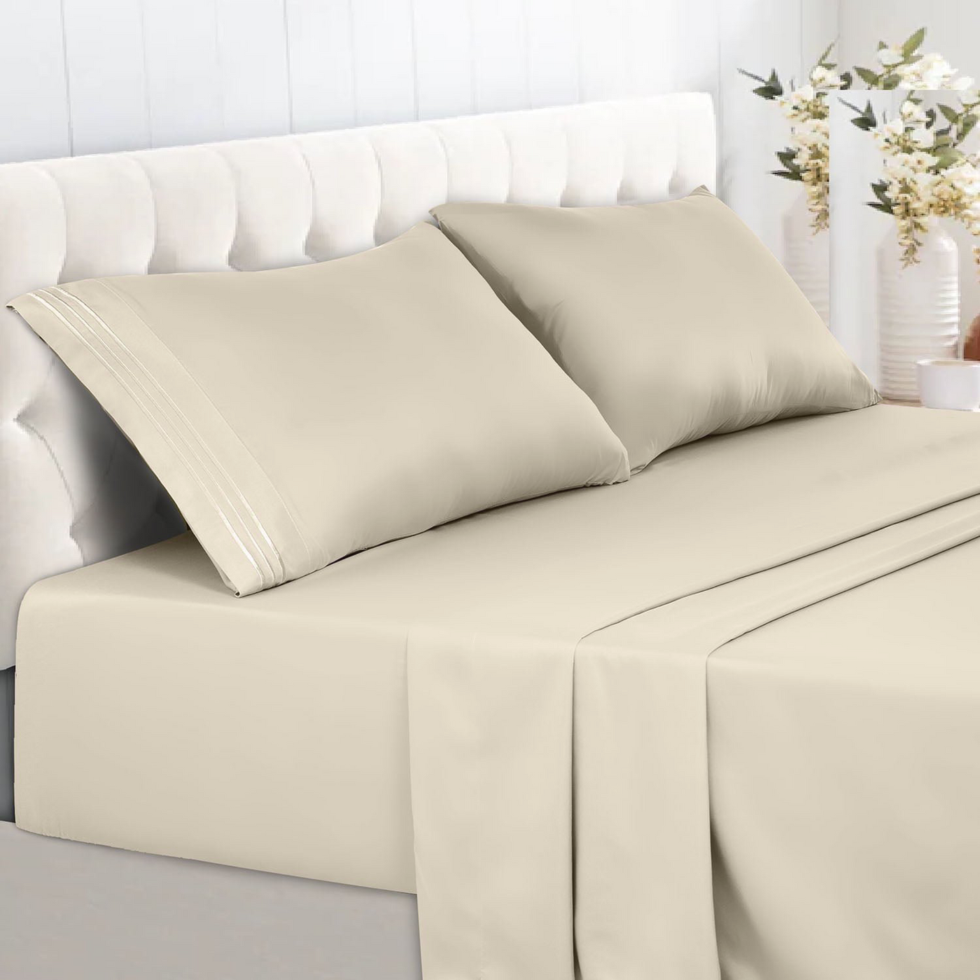 Sábanas Super King Crema 1800 Hilos Ultra Soft x4 Piezas