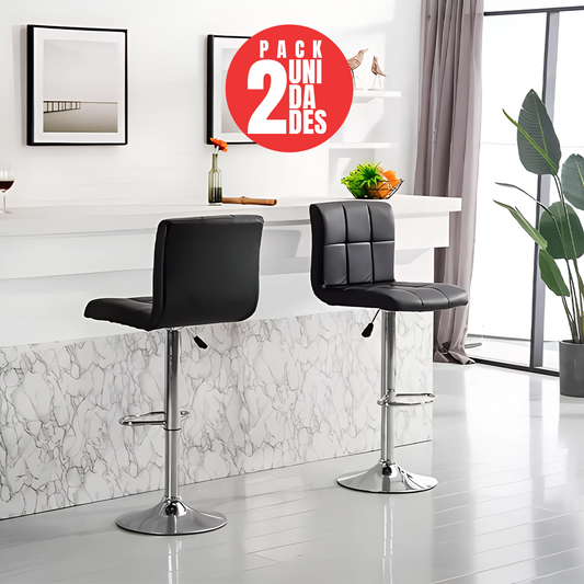Pack 2 Taburetes de Bar Cuadro Regulable Eco Cuero Negro Moderno