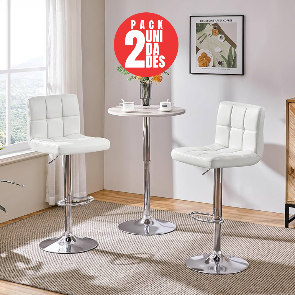 Pack 2 Taburetes piso de Bar Regulables Eco Cuero BLANCO