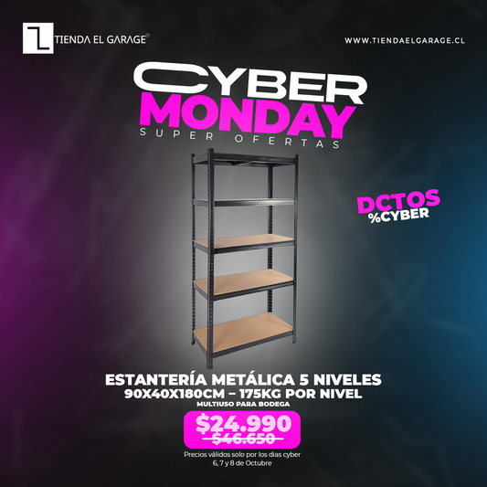 Estantería Metálica 5 Niveles 90x40x180 cm – 175 Kg por Nivel | Multiuso para Bodega, Cocina, Garage o Oficina