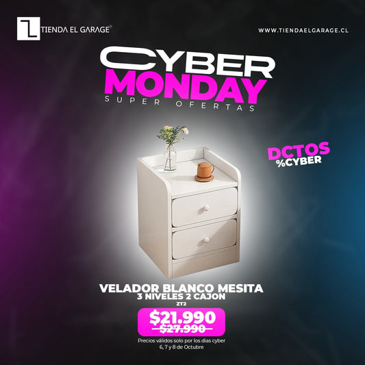 Velador Mesita ZT2 BLANCO 3 Niveles 2 Cajones Tienda El Garage