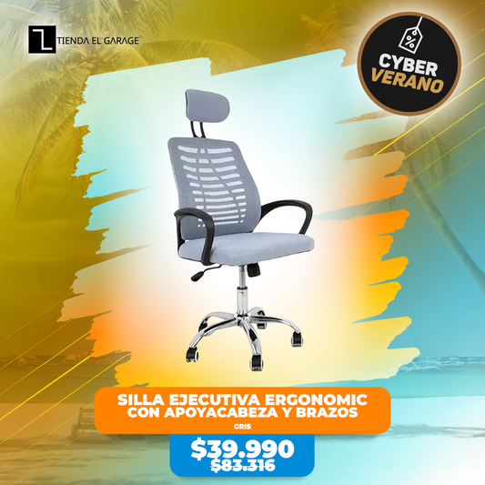 Silla Ejecutiva Escritorio Ergonomic Con Apoyacabeza Basic Gris