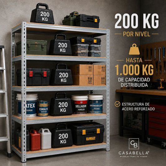 Estantería Metálica 5 Niveles reforzada 90x40x180 cm – 200 Kg por Nivel