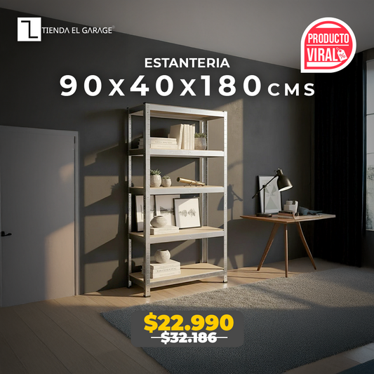 Estantería Metálica 5 Niveles 90x40x180 cm – 175 Kg por Nivel | Multiuso para Bodega, Cocina, Garage o Oficina