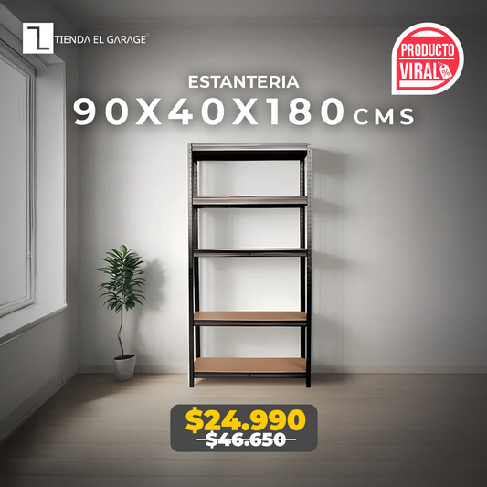 Estantería Metálica 5 Niveles 90x40x180 cm – 175 Kg por Nivel | Multiuso para Bodega, Cocina, Garage o Oficina
