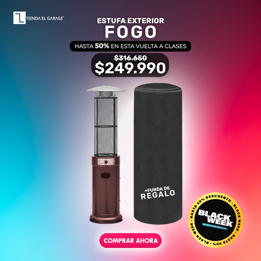 Estufa a Gas Exterior con Tubo de Vidrio 1.8M Fogo 13kW + Ruedas y Funda