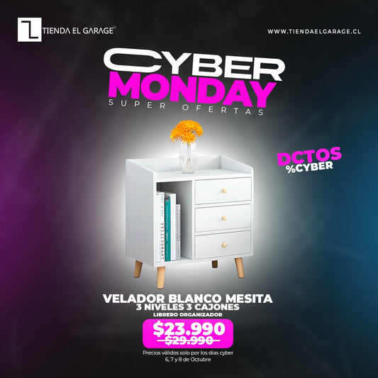 Velador Mesita ZT3 BLANCO 3 Niveles 3 Cajones Librero Organizador