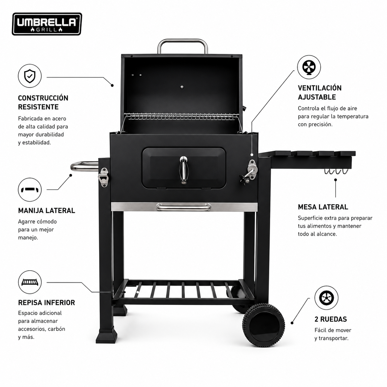 Parrilla a Carbón BBQ Heavy Duty 2 niveles Umbrella Grill