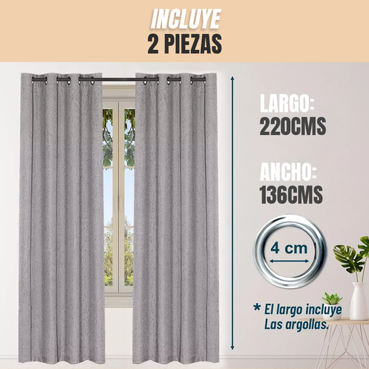 Cortina Blackout Gris  100% Lino 2 Paños 220x140 cm