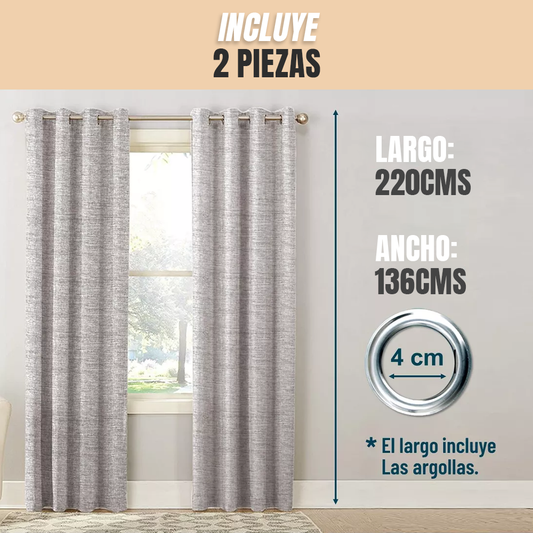 Cortina Blackout Gris Claro 100% Lino 2 Paños 220x140 cm
