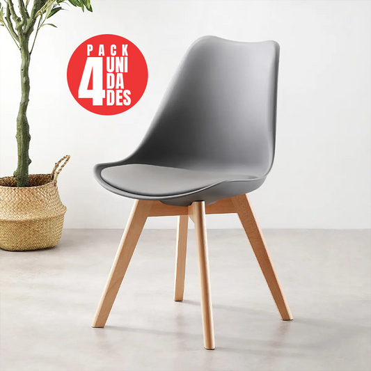 Pack 4 Sillas Eames Acolchadas Color Gris para Comedor y Oficina