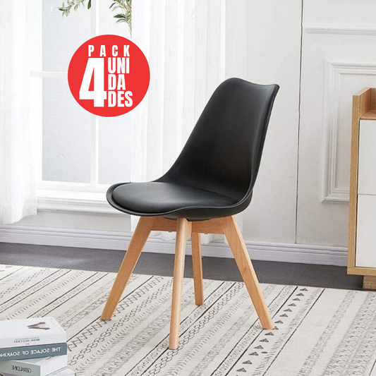 Pack 4 Sillas Eames Acolchadas Color Negra para Comedor y Oficina