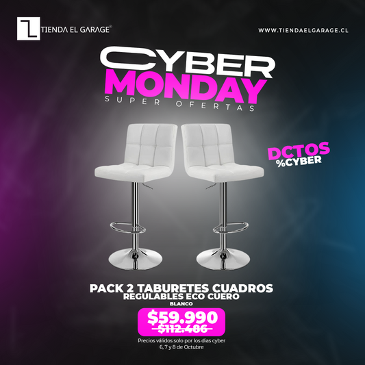Pack 2 Taburetes de Bar Regulables Eco Cuero BLANCO