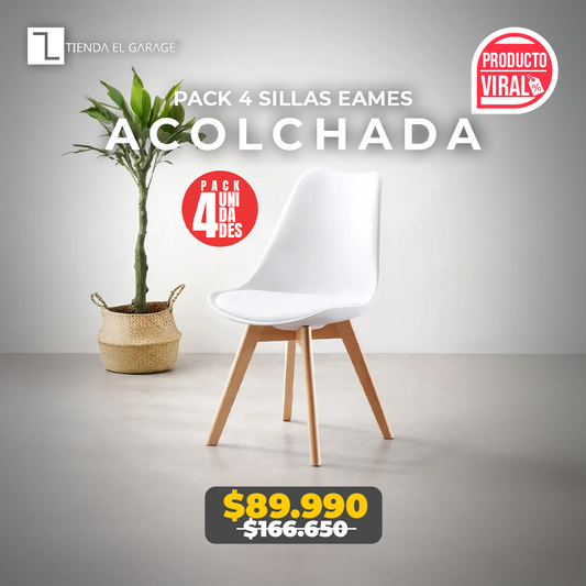 Pack 4 Sillas Eames Acolchadas Color Blanca para Comedor y Oficina