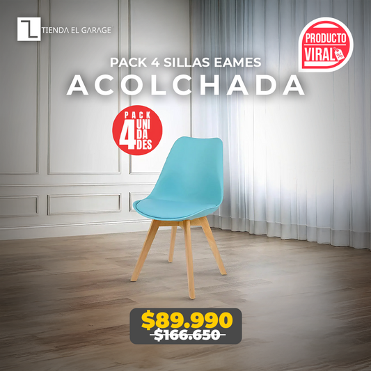 Pack 4 Sillas Eames Acolchadas Color Calipso para Comedor y Oficina